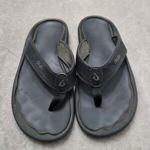 OluKai Ohana Flip Flops Mens 11 Black Thong Sandals Beach Casual Surf Coastal